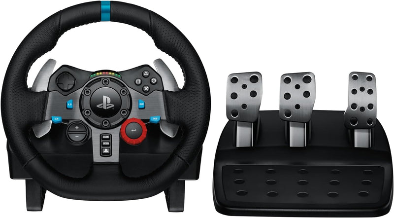 Logitech G29 Driving Force Racing Wheel and Floor Pedals, Real Force Feedback, Stainless Steel Paddle Shifters, Leather Steering Wheel Cover for PS5, PS4, PC, Mac - Black - PlayStation 3