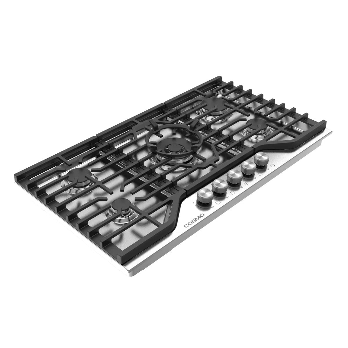 Cosmo 36 In. Vista Collection Drop-in Gas Cooktop With 5 Burners, Metal Knobs, Cast Iron Grates In Stainless Steel COS-CTGV365SS
