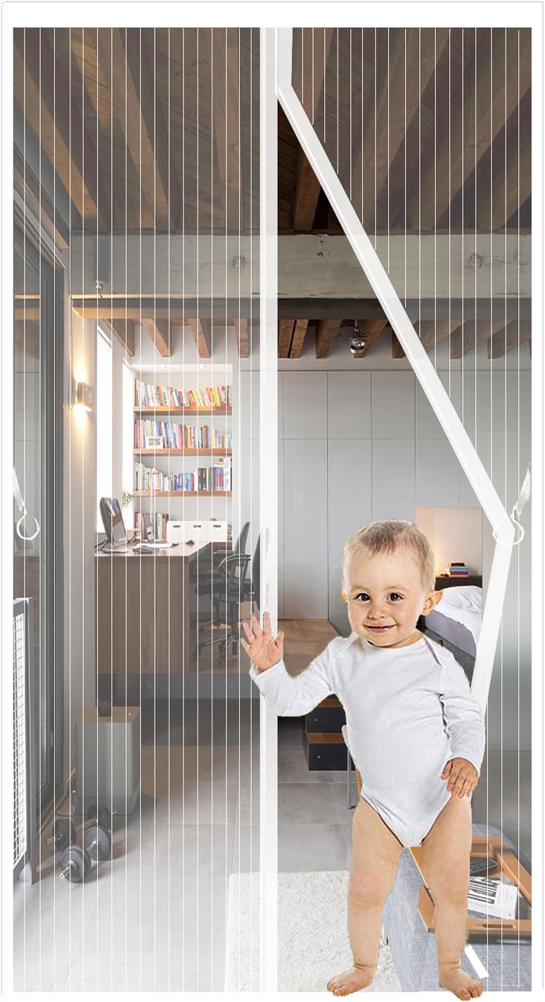 White Magnetic Screen Door Fits Door Size 32x80in Screen Size 34x82in Heavy Duty Mesh Full Frame With Magic Tape