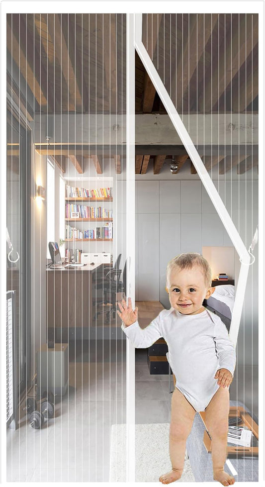 White Magnetic Screen Door Fits Door Size 32x80in Screen Size 34x82in Heavy Duty Mesh Full Frame With Magic Tape