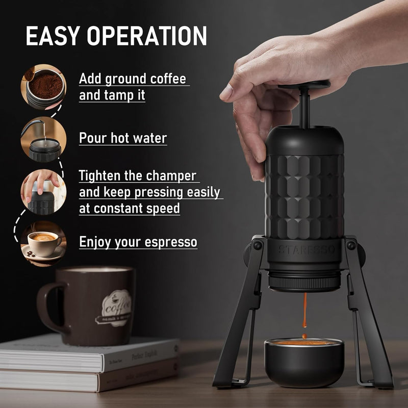 STARESSO Portable Espresso Maker, Specialty Portable Coffee Machine, Espresso Coffee Maker for Travel, Car Manually Coffee Maker, Camping Gadgets, Coffee Gifts for Coffee Lovers