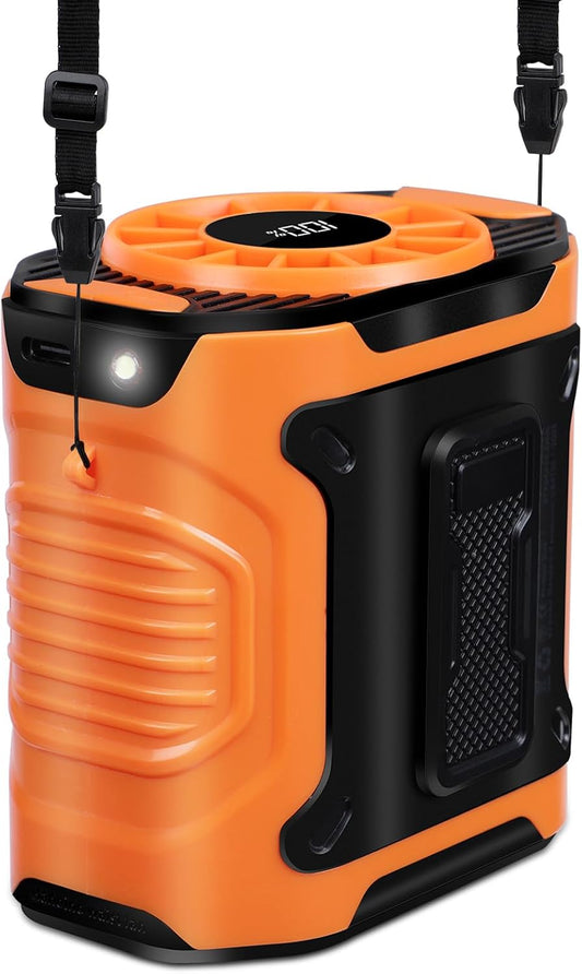 WIOR Portable Waist Fan, 12000RPM Rechargeable Wearable Personal Hanging Neck Cooling Fan Clip on Under Shirt Belt Hands-Free with 10 Speeds & Flashlight for Camping Travel Outdoor Working Jobsite