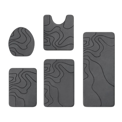 Memory Foam Bathroom Rugs Sets, Extra Thick Ultra Soft Absorbent Bath Mat Set, Non-Slip Machine Washable Bath Rugs For Bathroom, Tub & Shower, Home Decor Accessories, 5 Piece, (Dark Grey)