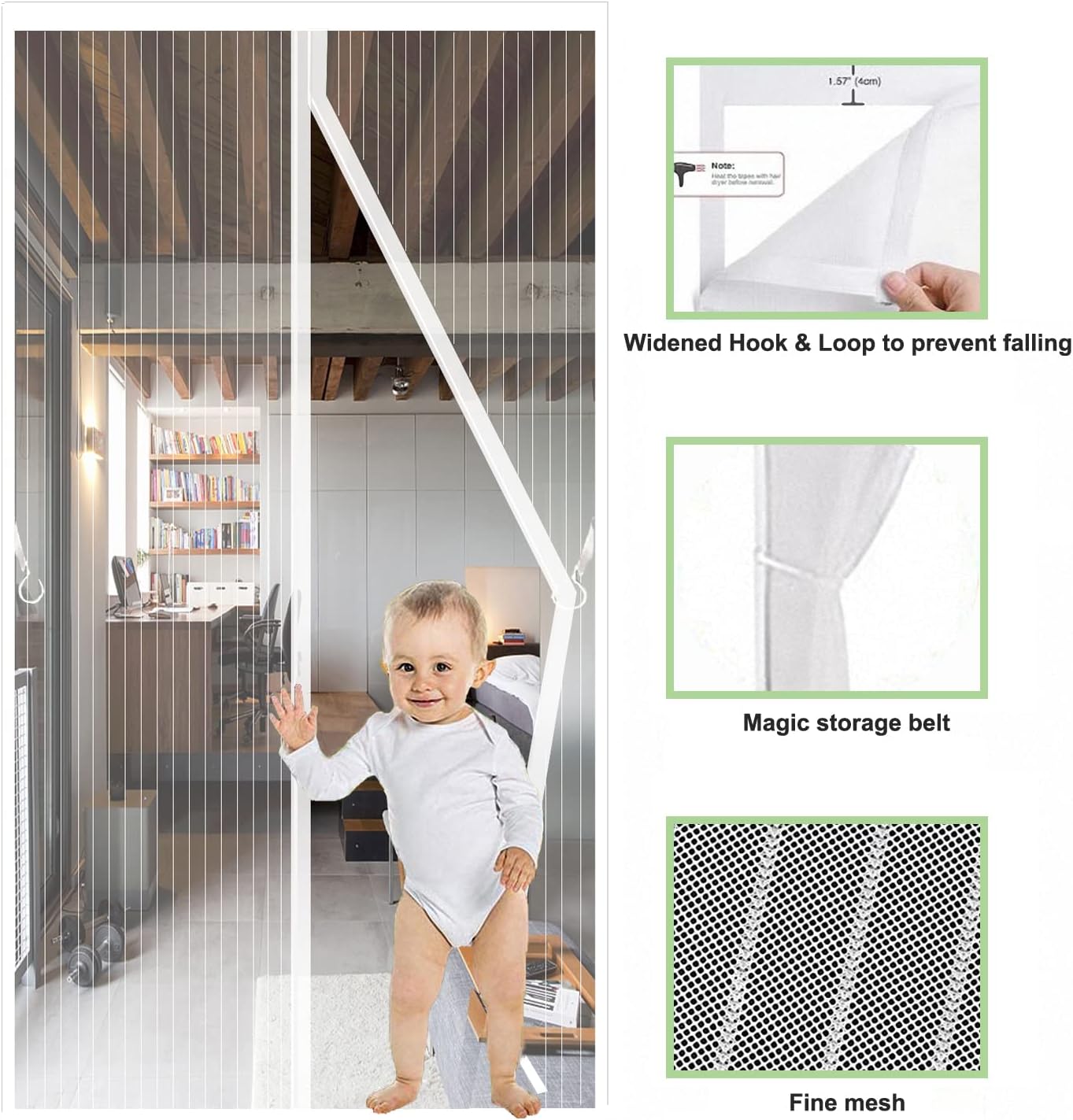 White Magnetic Screen Door Fits Door Size 32x80in Screen Size 34x82in Heavy Duty Mesh Full Frame With Magic Tape
