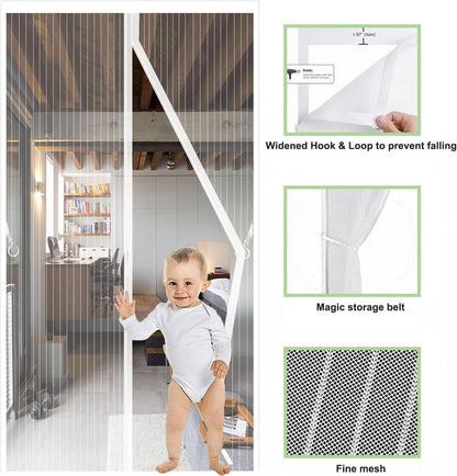 White Magnetic Screen Door Fits Door Size 32x80in Screen Size 34x82in Heavy Duty Mesh Full Frame With Magic Tape