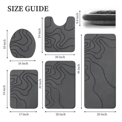 Memory Foam Bathroom Rugs Sets, Extra Thick Ultra Soft Absorbent Bath Mat Set, Non-Slip Machine Washable Bath Rugs For Bathroom, Tub & Shower, Home Decor Accessories, 5 Piece, (Dark Grey)
