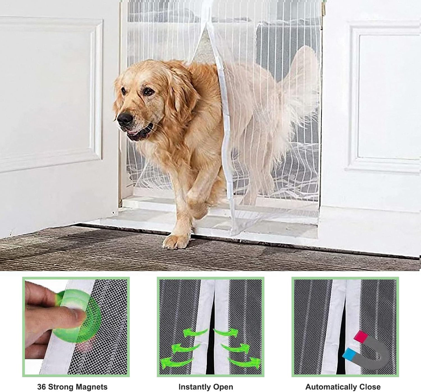 White Magnetic Screen Door Fits Door Size 32x80in Screen Size 34x82in Heavy Duty Mesh Full Frame With Magic Tape
