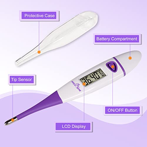 Easy@Home Digital Basal Body Thermometer: Accurate Oral Temperature BBT Thermometer with Premom Fertility Tracker App - 1/100th Degree High Precision | EBT-018 Purple