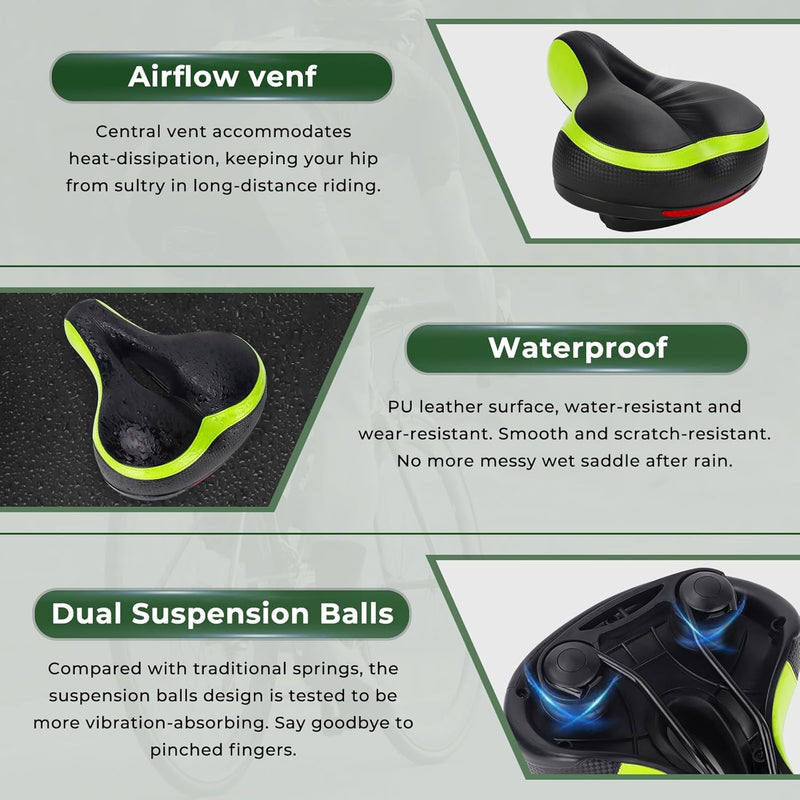 TONBUX Most Comfortable Bike Seat, Cushioned Bicycle Seat for Men Women with Dual Shock Absorbing Ball, Wide Comfort Bike Saddle