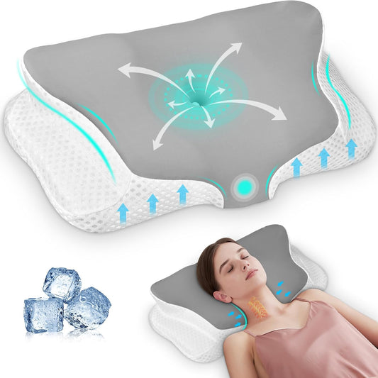 Ehomfory Memory Foam Pillow for Neck Pain Relief, Ergonomic Neck Pillow Cervical Pillow for Shoulder Pain, Cooling Bed Pillow for Side Back Stomach Sleepers - Gray
