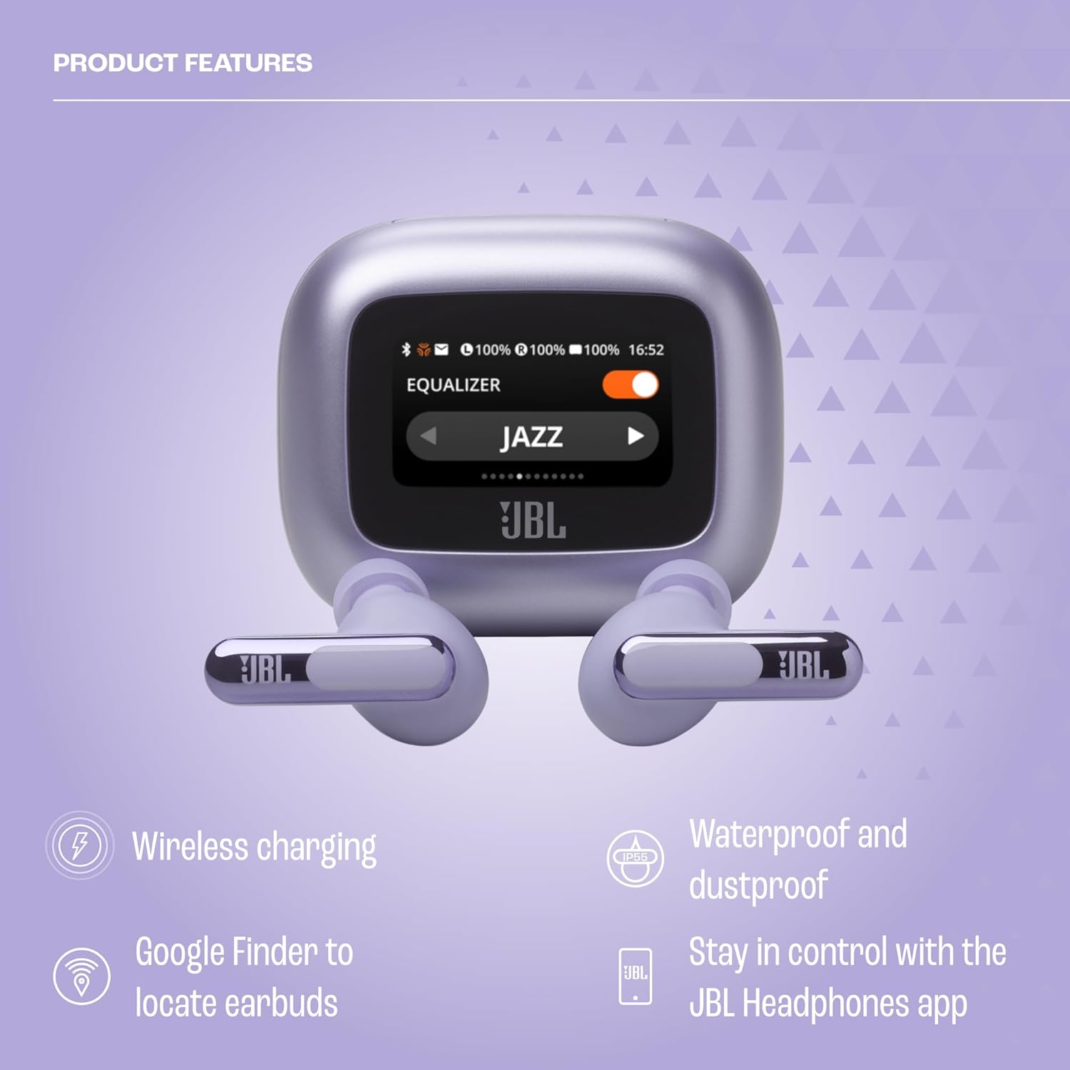 JBL Live Beam 3 True Wireless Noise-Cancelling Earbuds – Hi-Res Audio, Smart Touchscreen Charging Case, 48H Playback, Wireless Charging - PuriLite
