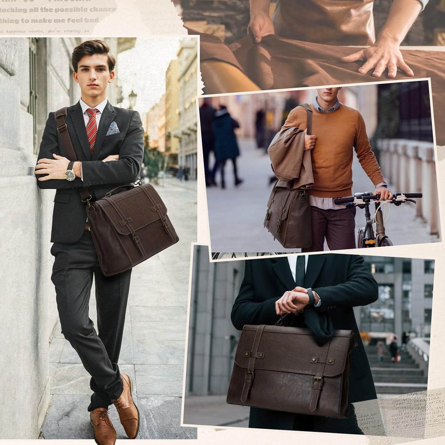 Messenger Bag for Men – 17 Inch Laptop Bag Vintage PU Leather Waterproof Computer Briefcase, Retro Shoulder Satchel - PuriLite