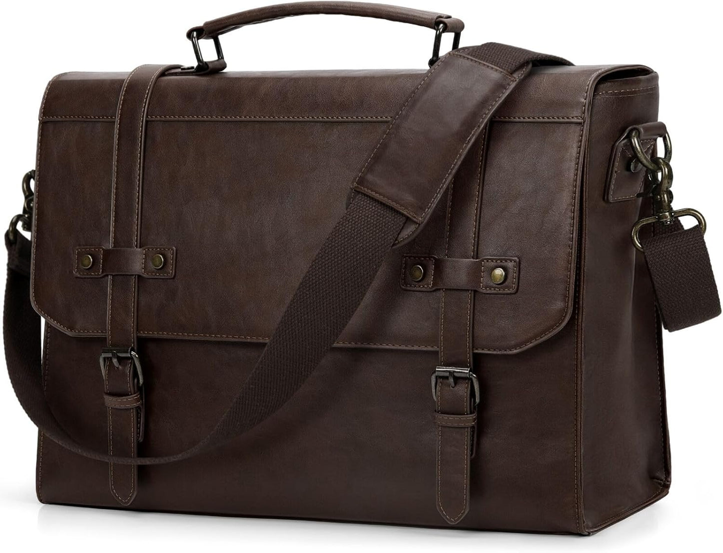 Messenger Bag for Men – 17 Inch Laptop Bag Vintage PU Leather Waterproof Computer Briefcase, Retro Shoulder Satchel - PuriLite