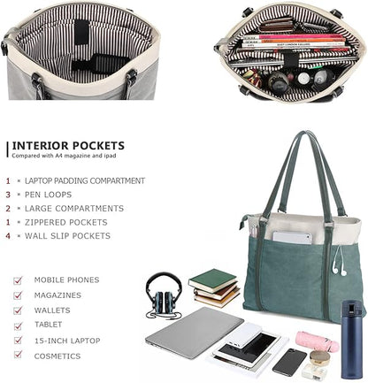 Women’s Work Tote Bag – Laptop Compartment Teacher Tote Purse with Zipper Pockets, Lightweight Everyday Shoulder Handbag - PuriLite
