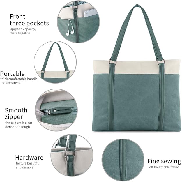 Women’s Work Tote Bag – Laptop Compartment Teacher Tote Purse with Zipper Pockets, Lightweight Everyday Shoulder Handbag - PuriLite