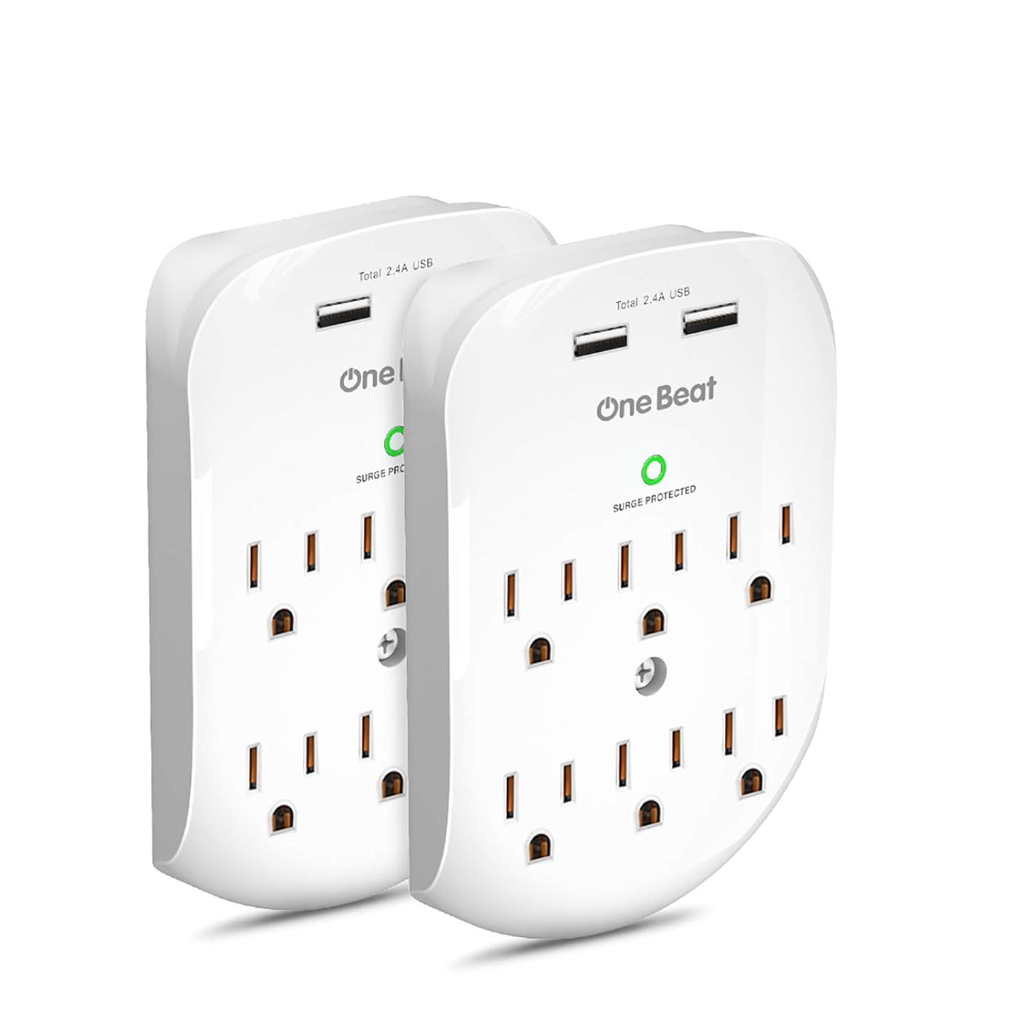 2 Pack Wall Surge Protector Outlet Extender with USB Charging, 6 Outlet Multi Plug Adapter with 2 USB Ports, 490 Joules Wall Mount Power Splitter for Home School and Office - PuriLite