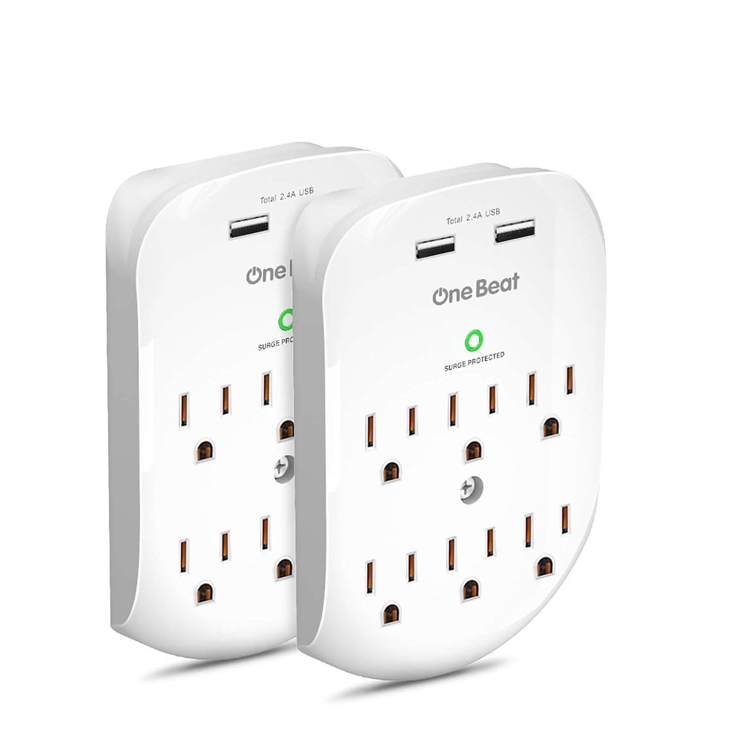 2 Pack Wall Surge Protector Outlet Extender with USB Charging, 6 Outlet Multi Plug Adapter with 2 USB Ports, 490 Joules Wall Mount Power Splitter for Home School and Office - PuriLite