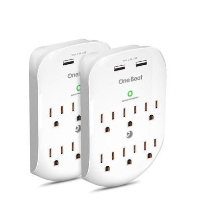 2 Pack Wall Surge Protector Outlet Extender with USB Charging, 6 Outlet Multi Plug Adapter with 2 USB Ports, 490 Joules Wall Mount Power Splitter for Home School and Office - PuriLite