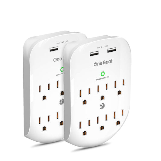 2 Pack Wall Surge Protector Outlet Extender with USB Charging, 6 Outlet Multi Plug Adapter with 2 USB Ports, 490 Joules Wall Mount Power Splitter for Home School and Office - PuriLite