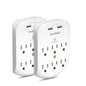 2 Pack Wall Surge Protector Outlet Extender with USB Charging, 6 Outlet Multi Plug Adapter with 2 USB Ports, 490 Joules Wall Mount Power Splitter for Home School and Office - PuriLite