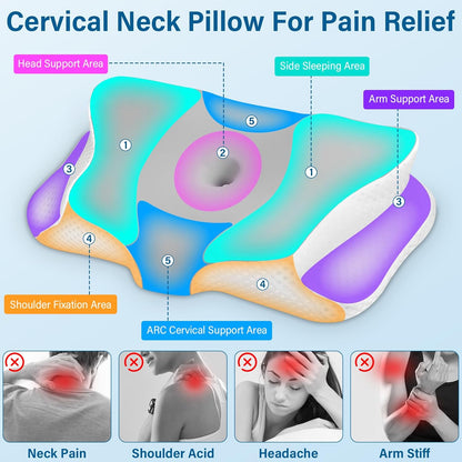 Ehomfory Memory Foam Pillow for Neck Pain Relief, Ergonomic Neck Pillow Cervical Pillow for Shoulder Pain, Cooling Bed Pillow for Side Back Stomach Sleepers - Gray