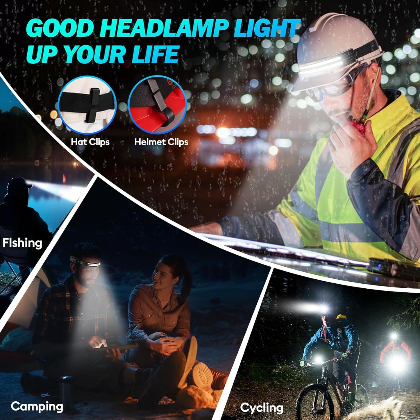 Rechargeable Headlamp 3-Pack – 2000 Lumen Super Bright LED Head Lamp with 230° Wide Beam, Motion Sensor, 5 Light Modes, IPX5 Waterproof Lightweight Headlight - PuriLite