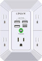 Wall Charger Surge Protector Outlet Extender with USB-C, 5 AC Outlets and 4 USB Ports, 1680 Joules 3-Sided Multi Plug Adapter for Home Office and Travel - PuriLite