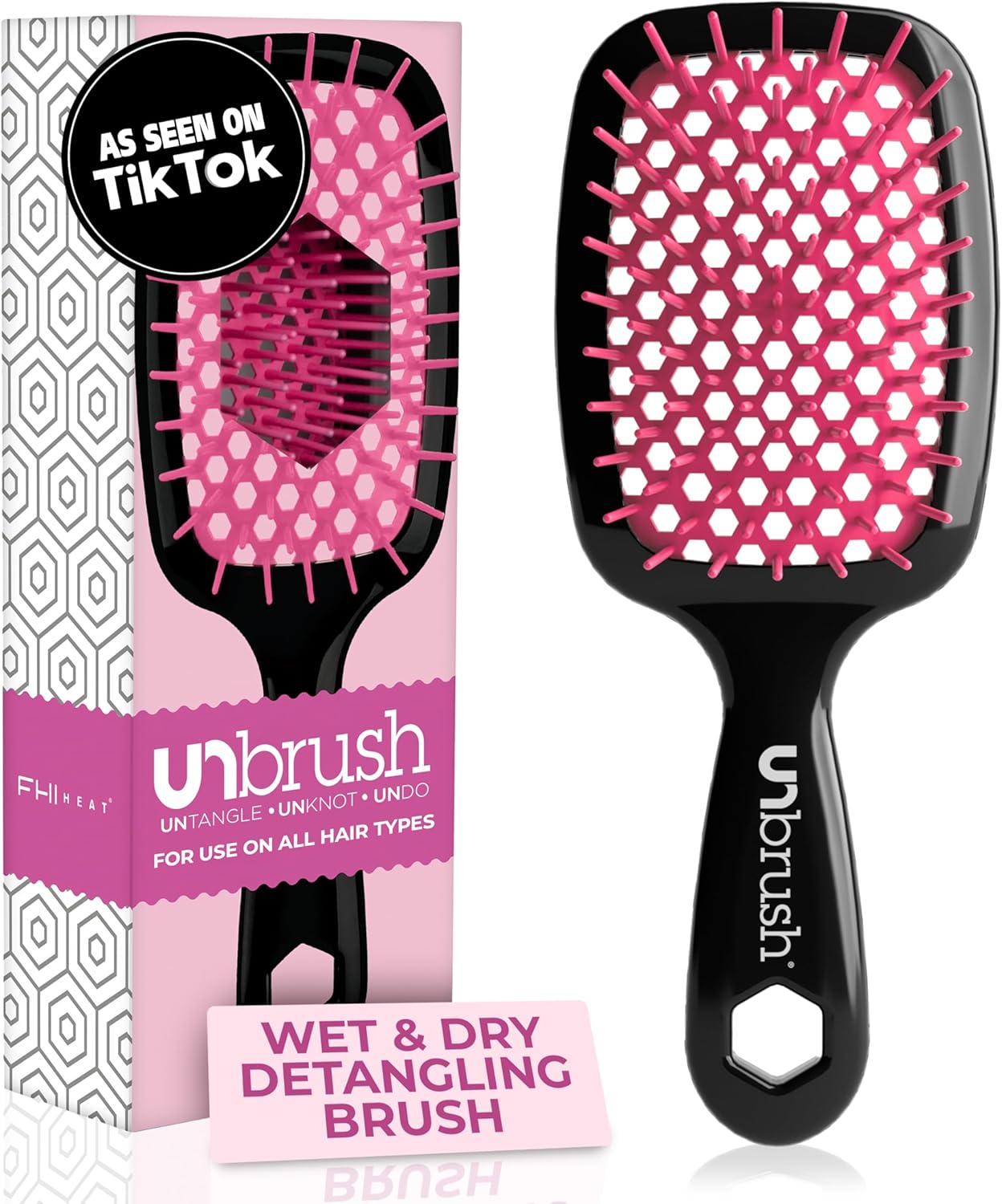 FHI Heat UNbrush Detangling Brush for Pain-Free Brushing on All Wet or Dry Hair Types — Durable DuoFlex Anti-Static Bristles, Lightweight Handle, Vented Hair Brush, Cherry Blossom