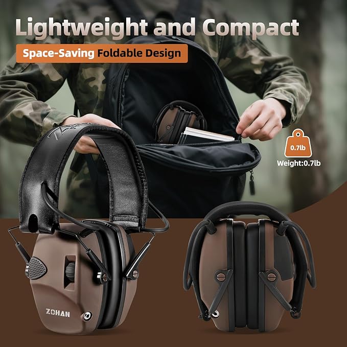 ZOHAN EM054 Electronic Shooting Ear Protection – Slim Active Noise Reduction Earmuffs with Sound Amplification (NRR 22dB) - PuriLite