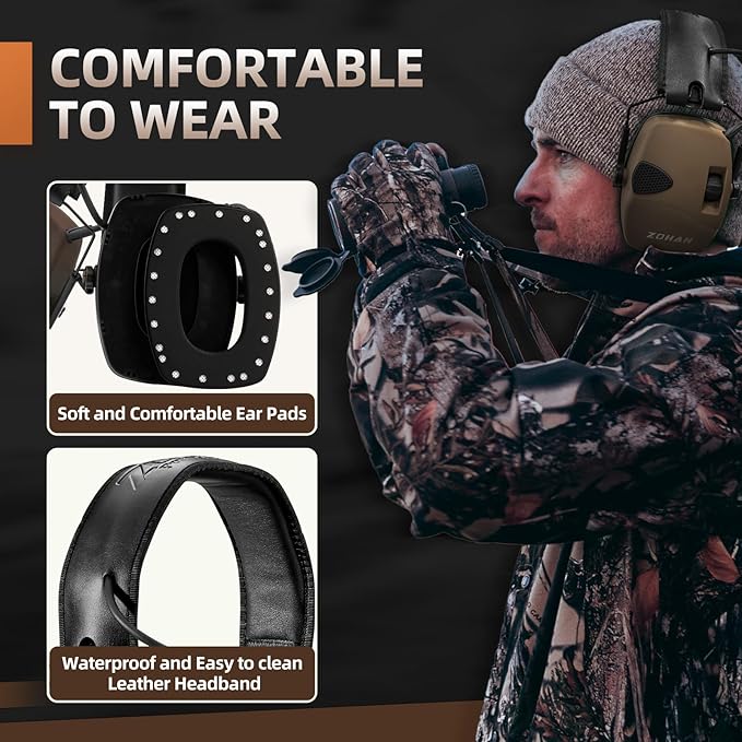 ZOHAN EM054 Electronic Shooting Ear Protection – Slim Active Noise Reduction Earmuffs with Sound Amplification (NRR 22dB) - PuriLite