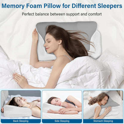 Ehomfory Memory Foam Pillow for Neck Pain Relief, Ergonomic Neck Pillow Cervical Pillow for Shoulder Pain, Cooling Bed Pillow for Side Back Stomach Sleepers - Gray