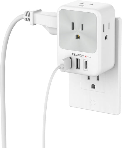 Multi Plug Outlet Extender with USB-C, 4 AC Outlet Wall Expander with 3 USB Ports, Surge Protector Power Adapter for Home Office and Dorm Room - PuriLite