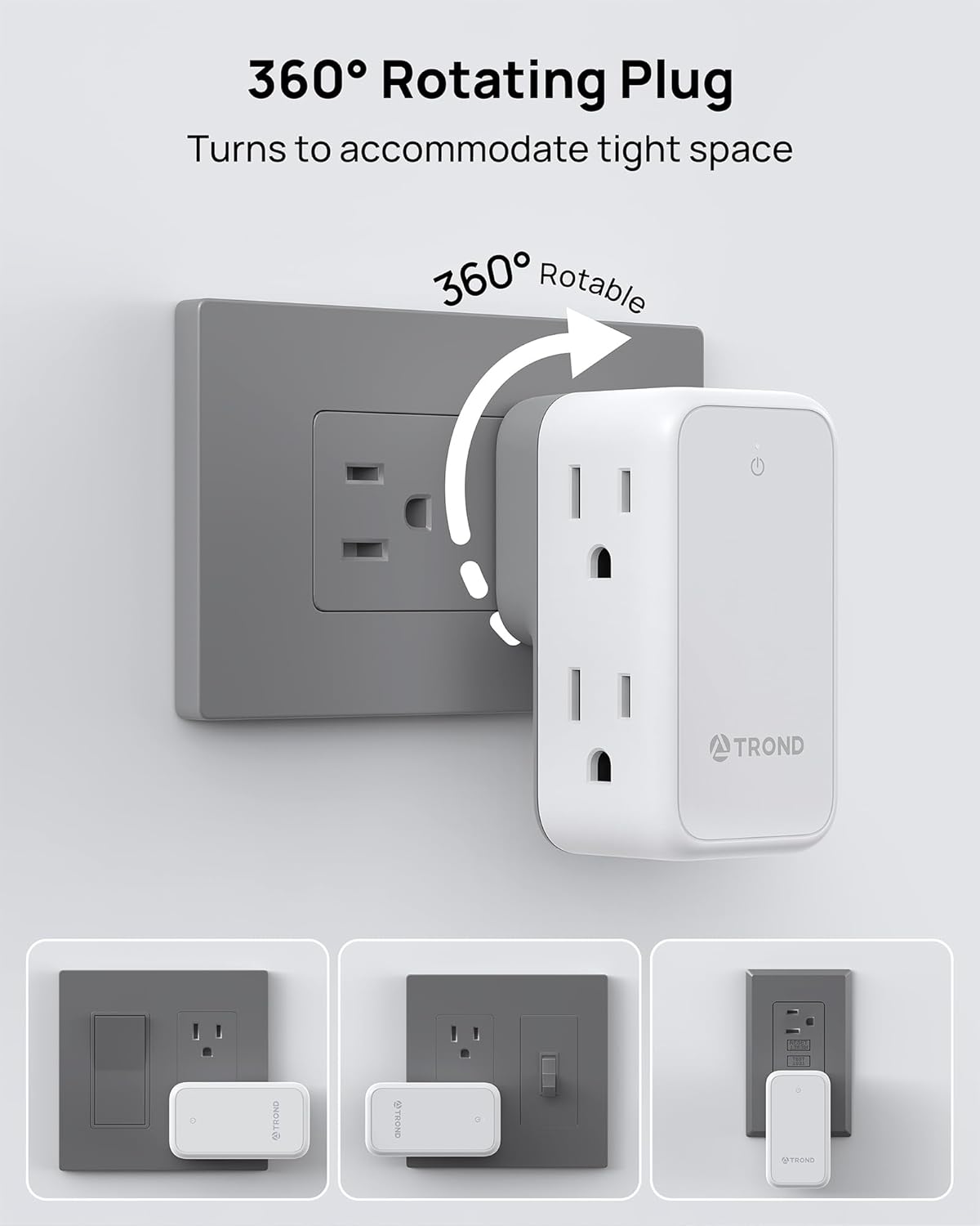 360 Degree Rotating Multi Plug Outlet Extender, 6 AC Wall Outlet Splitter, Compact Swivel Power Expander for Home Office and Travel Use - PuriLite