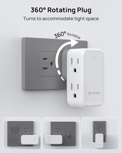360 Degree Rotating Multi Plug Outlet Extender, 6 AC Wall Outlet Splitter, Compact Swivel Power Expander for Home Office and Travel Use - PuriLite