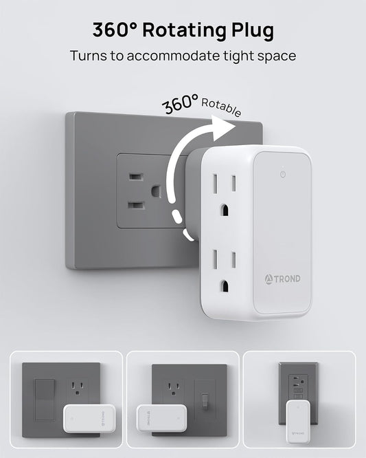 360 Degree Rotating Multi Plug Outlet Extender, 6 AC Wall Outlet Splitter, Compact Swivel Power Expander for Home Office and Travel Use - PuriLite