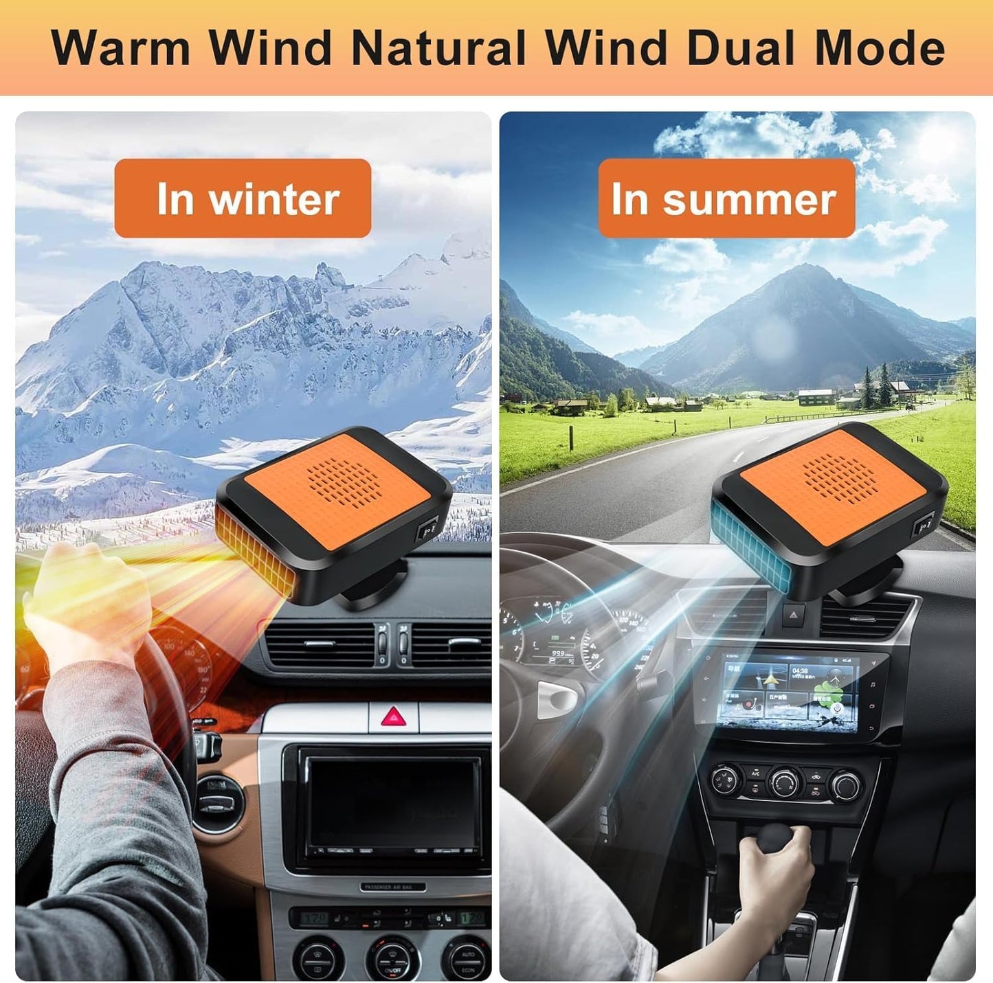 Car Heater,12V 200W Portable Fast Heating Defroster Automobile Windshield Fast Heaters Car Heater That Plugs into Cigarette Lighter for Car, SUV, Trucks (Orange Black)