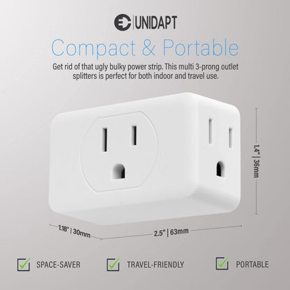 3 Outlet Multi Plug Wall Adapter 2 Pack, Grounded Outlet Splitter Plug Expander for Home Office Dorm and Travel Use - PuriLite
