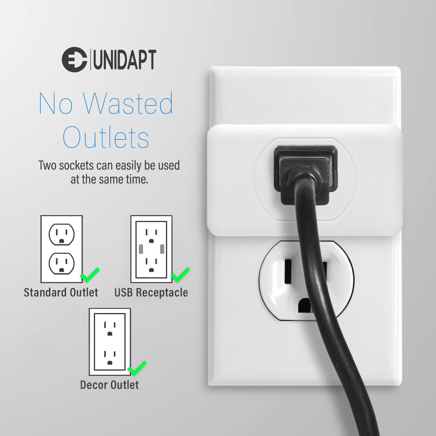3 Outlet Multi Plug Wall Adapter 2 Pack, Grounded Outlet Splitter Plug Expander for Home Office Dorm and Travel Use - PuriLite