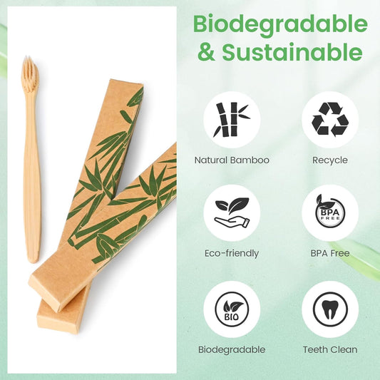 Daletu 10 Packs Bamboo Toothbrushes, Biodegradable Reusable Wooden Toothbrushes, Organic Natural Eco Friendly Toothbrush, Soft Bristles Toothbrush for Kids Adults
