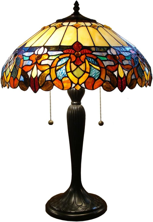 Andrea Table Lamp – Tiffany-Style Stained Glass Shade Lamp – Vintage Bronze Finish – Handcrafted Decorative Accent Lamp