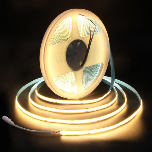 ALITOVE 24V COB LED Strip Lights Warm White 3000K Uniform Glow LED Tape Light 32.8ft 3200 LEDs High Density 320leds/M CRI90 Flexible Dimmable LED Lights for Bedroom Home Cabinet Indoor Decoration