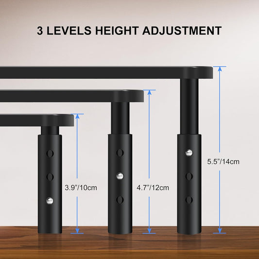 Bracwiser Monitor Stand Riser, Metal Computer Stand, 3 Height Adjustable Screen Riser with Mesh Platform for PS4, Laptop, Printer, Notebook and All Flat Screen, Holds Up to 20KG - PuriLite