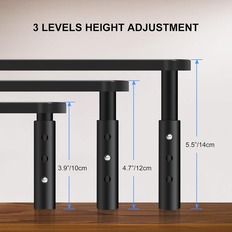 Bracwiser Monitor Stand Riser, Metal Computer Stand, 3 Height Adjustable Screen Riser with Mesh Platform for PS4, Laptop, Printer, Notebook and All Flat Screen, Holds Up to 20KG