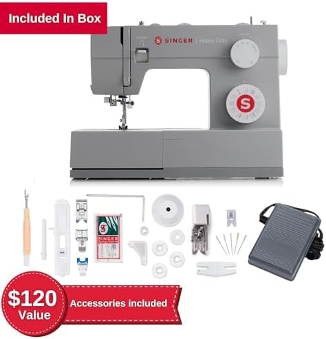 SINGER Heavy Duty 4452 High Speed Sewing Machine With Accessory Kit | Strong Motor with Enhanced Piercing Power, 110 Stitch Applications, Full Metal frame, 1-step Buttonhole & LED Lights