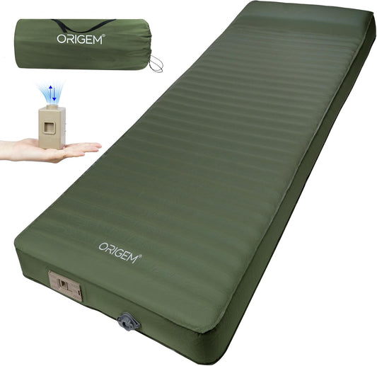 Self Inflating Sleeping Pad, 4" Ultra-Thick Camping Mattress with Built-in Pump, Foam Campinging Mat for Tent, Traveling and Car, Easy to Inflate and Deflate (Green)