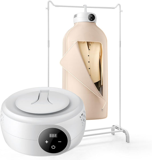 VEVOR Portable Clothes Dryer, Clothes Dryer with Dryer Bag, PTC Heating & LED Display, Foldable Mini Dryer with 5-H Timer for Apartments, Dorms, RVs, or Hotels, 600W, Beige