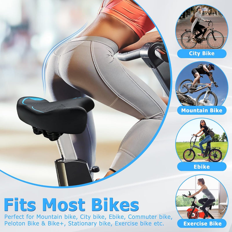 Oversized Bike Seat for Men Women Comfort, Extra Wide Soft Bicycle Seat Cushion with Comfortable Wing Padded, Large Bike Saddle for Peloton Bike, Stationary Bike, Exercise Bike, City Bike, Ebike
