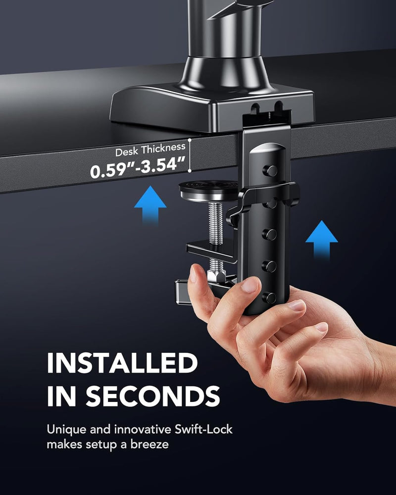 HUANUO Single Monitor Mount, 13 to 32 Inch Gas Spring Monitor Arm, Adjustable Stand, Vesa Mount with Clamp and Grommet Base - Fits 4.4 to 19.8lbs LCD Computer Monitors