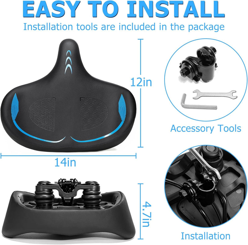 Oversized Bike Seat for Men Women Comfort, Extra Wide Soft Bicycle Seat Cushion with Comfortable Wing Padded, Large Bike Saddle for Peloton Bike, Stationary Bike, Exercise Bike, City Bike, Ebike