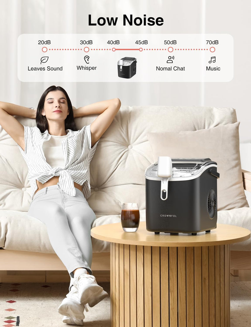 CROWNFUL Ice Maker Countertop with Handle, Self-Cleaning Ice Maker with Scoop and Basket,26lbs/24H,9 Cubes in 6 Mins,Portable Small Ice Machine with Scoop and Basket for Home Kitchen Office Bar Party